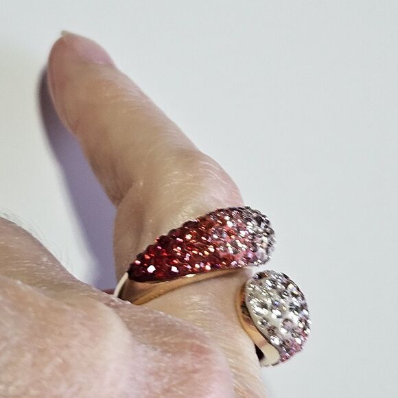 Gold Tone Swarovski Louise Pink Clear Crystal Ring Size 7 - Picture 5 of 14